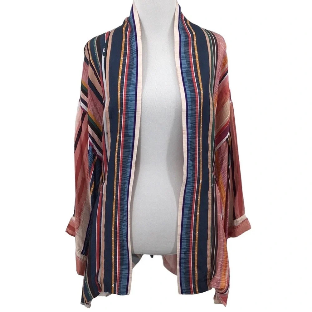 Koton Cream Striped Kimono Jacket Womens 13M 42 Open Front‎